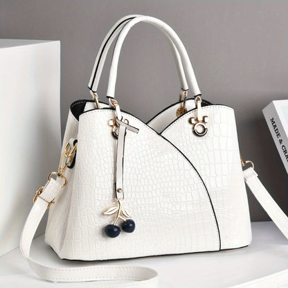 Crossbody Bag for Women – Faux Crocodile Texture Cherry Pendant – detail view 25