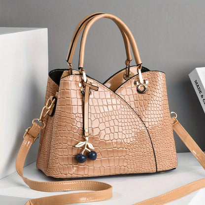 Crossbody Bag for Women – Faux Crocodile Texture Cherry Pendant – detail view 26