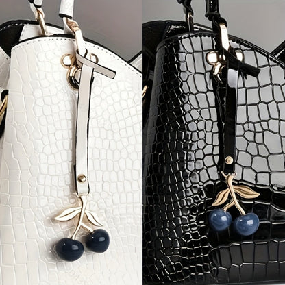 Crossbody Bag for Women – Faux Crocodile Texture Cherry Pendant – detail view 30