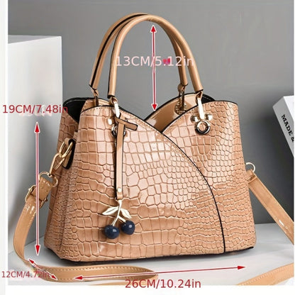 Crossbody Bag for Women – Faux Crocodile Texture Cherry Pendant – detail view 7