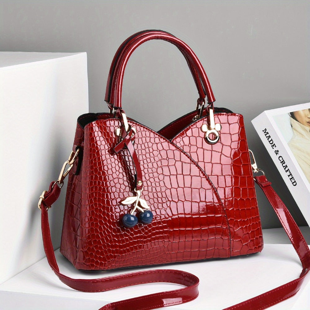 Crossbody Bag for Women – Faux Crocodile Texture Cherry Pendant – detail view 8