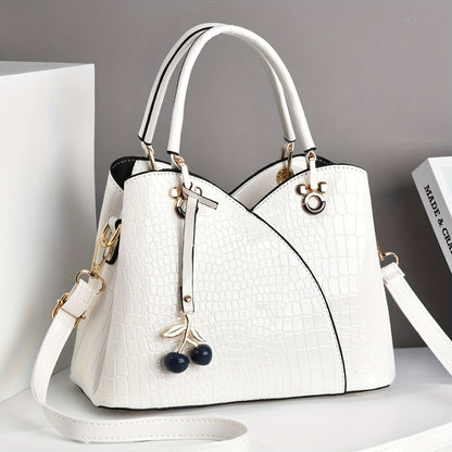 Crossbody Bag for Women – Faux Crocodile Texture Cherry Pendant – detail view 11