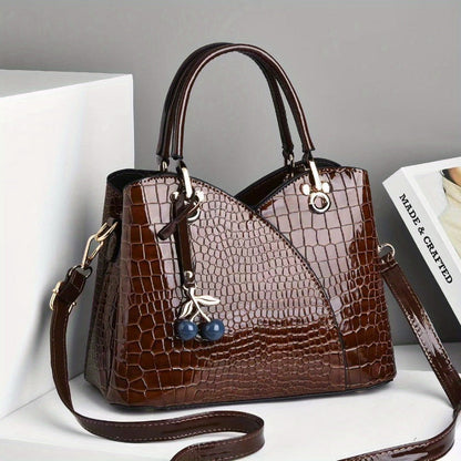 Crossbody Bag for Women – Faux Crocodile Texture Cherry Pendant – detail view 12
