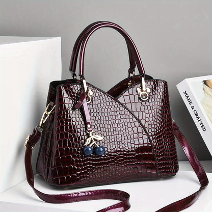 Crossbody Bag for Women – Faux Crocodile Texture Cherry Pendant – detail view 2