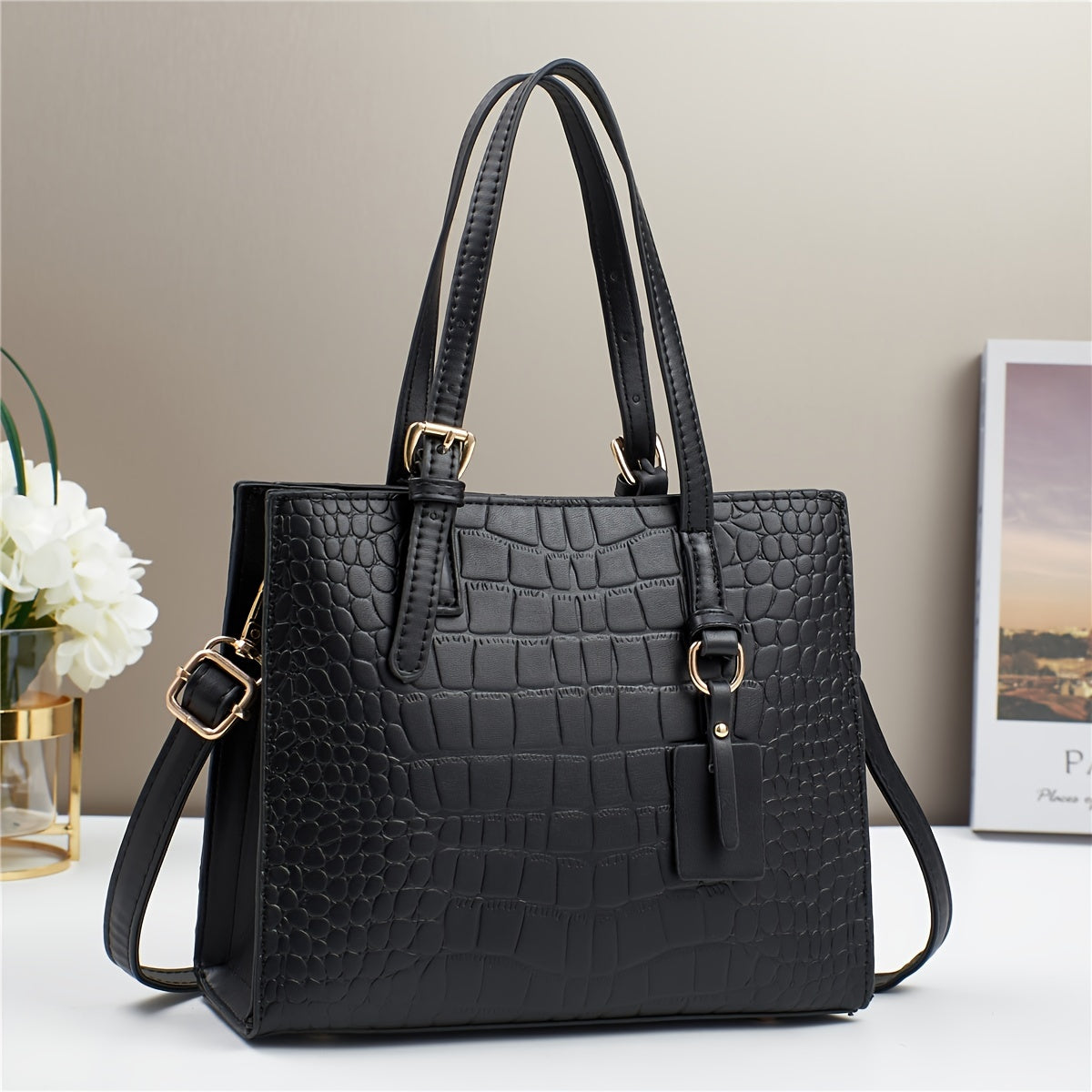 Crossbody Bag for Women – for Work & Everyday Use, Crocodile Print Casual Fashion Mom – front view - product view 7