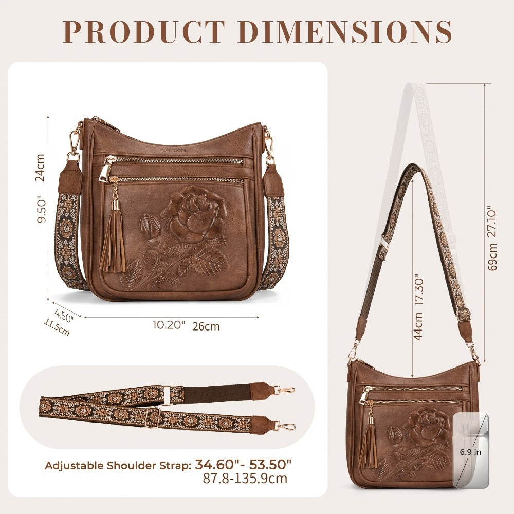Crossbody Bag for Women – for Work & Everyday Use, Medium Size Floral Cutout Fashion – detail view 4