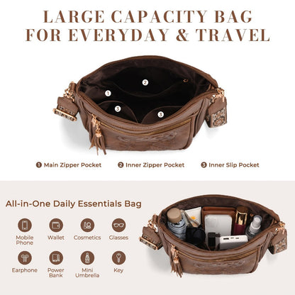 Crossbody Bag for Women – for Work & Everyday Use, Medium Size Floral Cutout Fashion – detail view 6