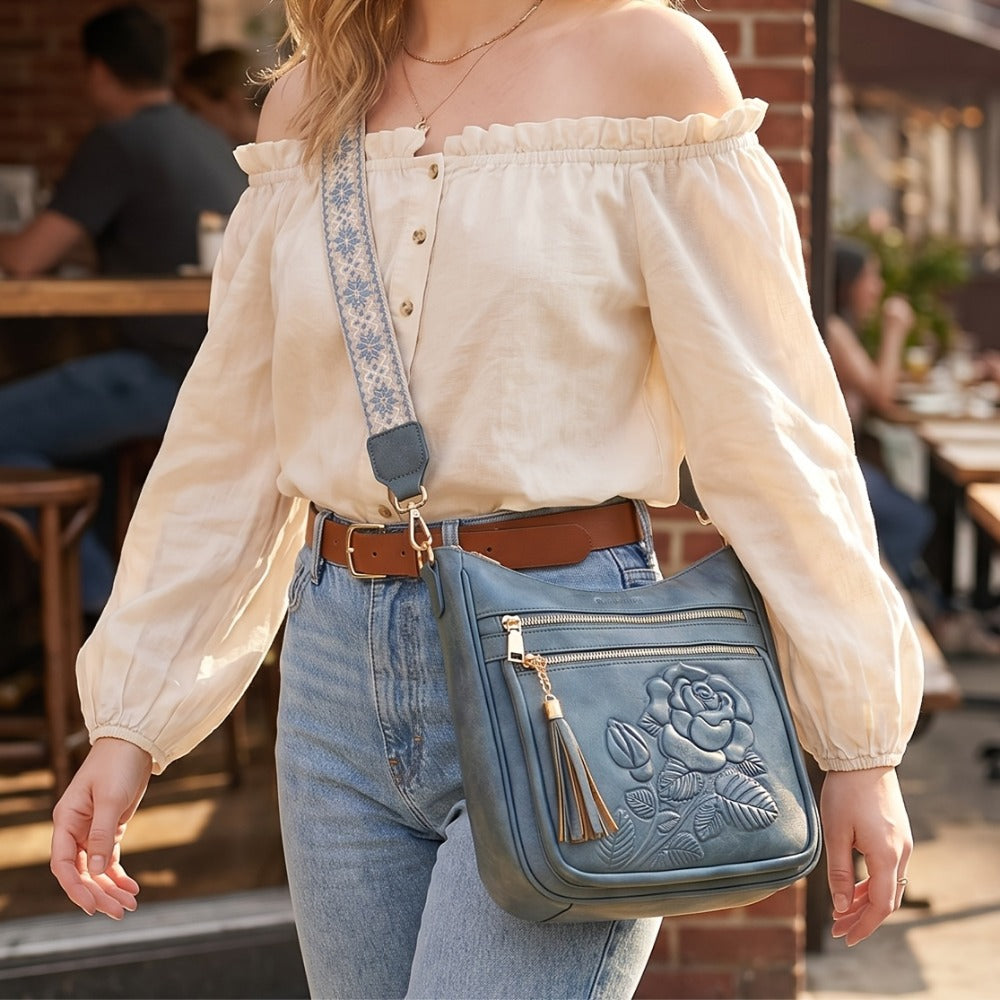 Crossbody Bag for Women – for Work & Everyday Use, Medium Size Floral Cutout Fashion – detail view 9