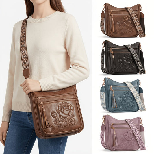 Crossbody Bag for Women – for Work & Everyday Use, Medium Size Floral Cutout Fashion – front view