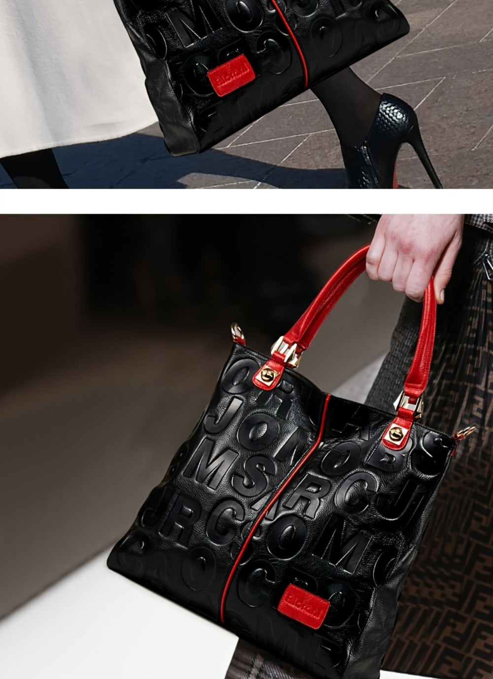 Crossbody Bag for Women – Genuine Leather, Genuine Leather Motorcycle Cowhide Geometric – detail view 17