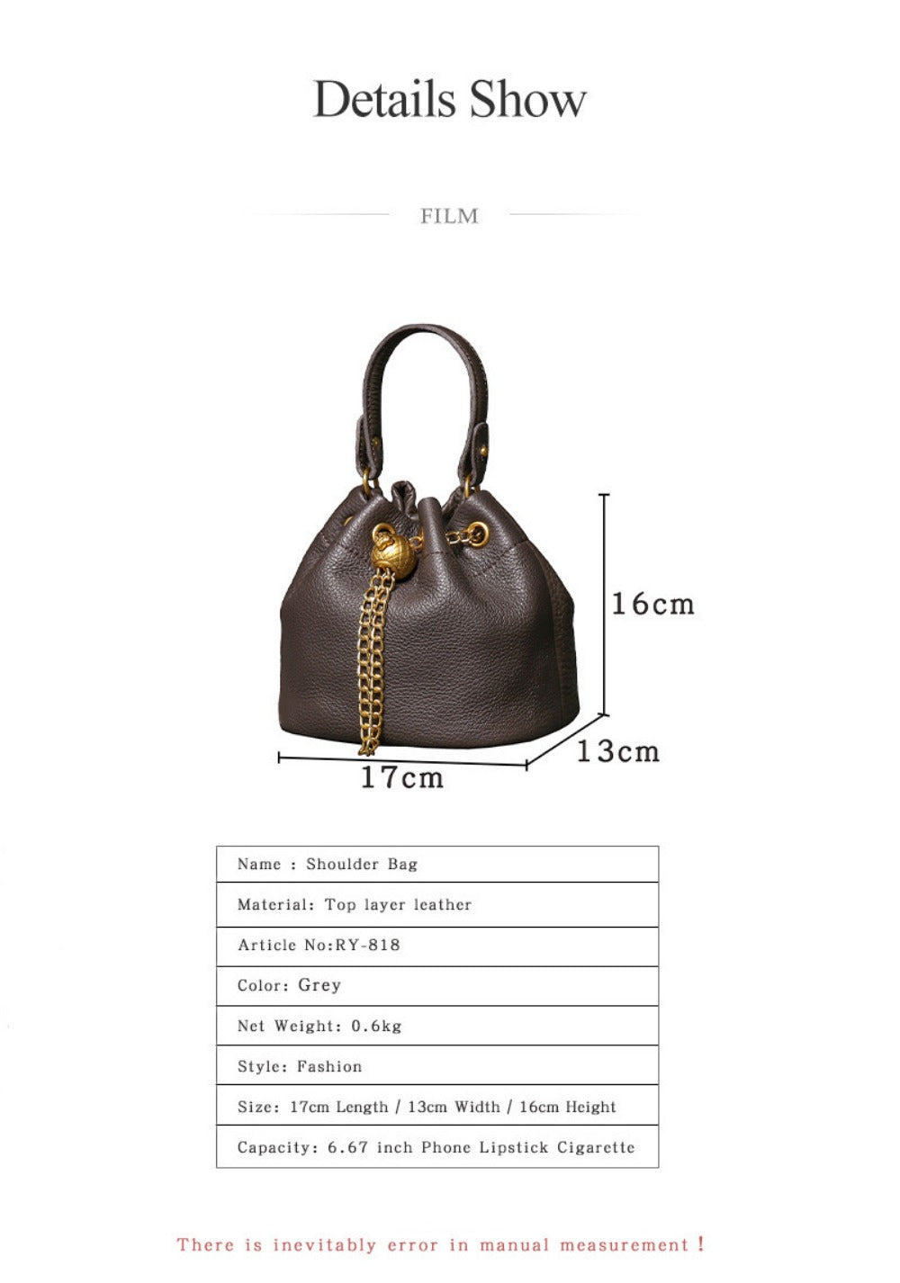 Crossbody Bag for Women – Genuine Leather, Genuine Leather Bucket Handmade Cowhide – detail view 14