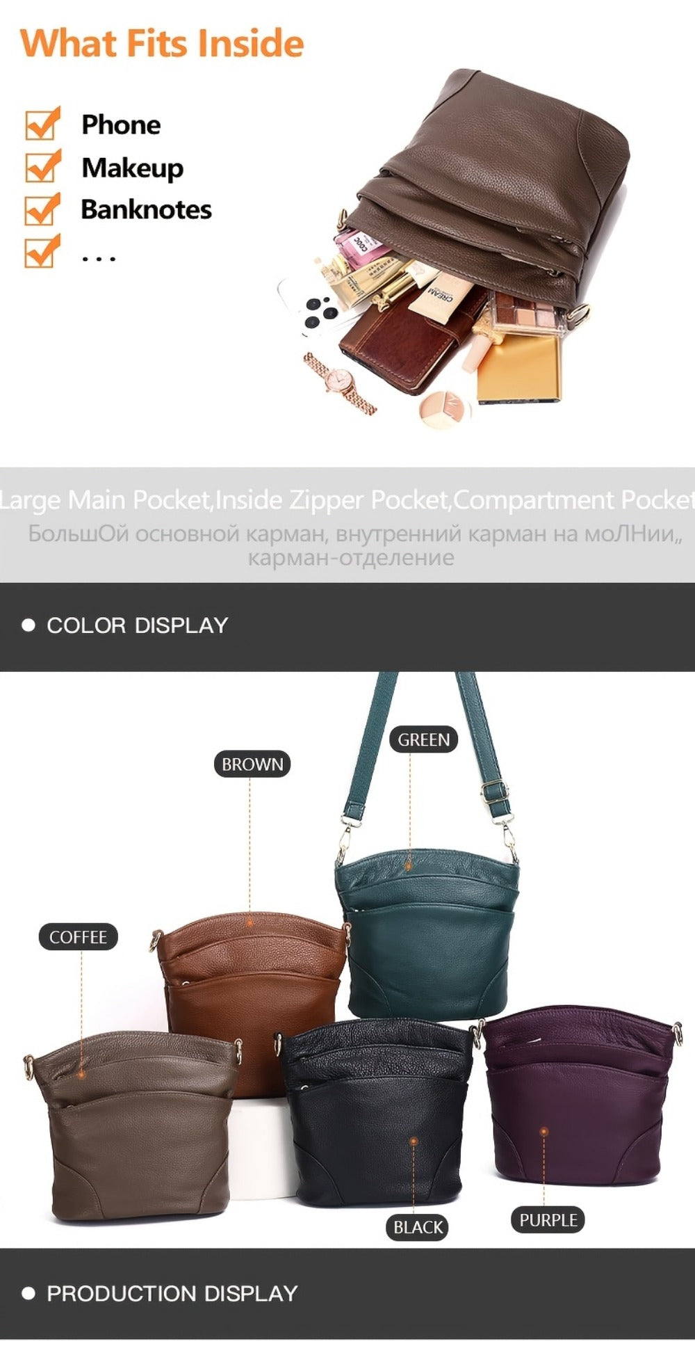 Crossbody Bag for Women – 5 Colors, Genuine Leather – detail view 17