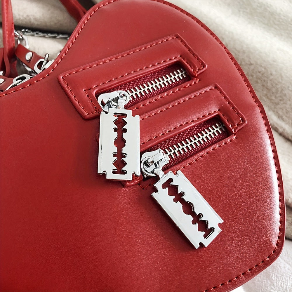 Crossbody Bag for Women – Gothic Heart Blade Zipper Chain – detail view 9