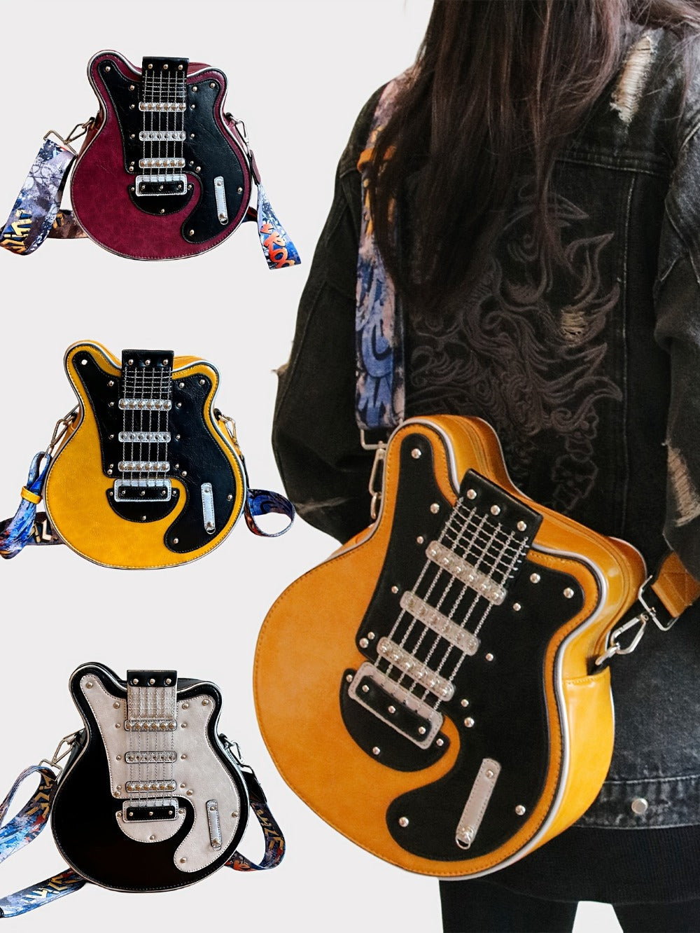 Crossbody Bag – Guitar Shaped Y2k Chain Rivet – detail view 14
