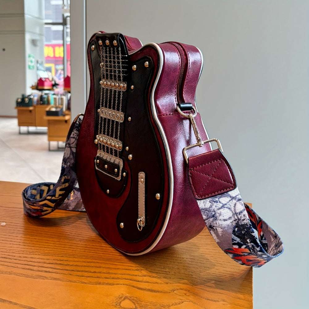 Crossbody Bag – Guitar Shaped Y2k Chain Rivet – front view
