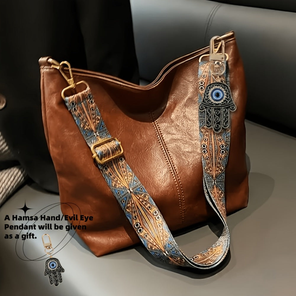 Crossbody Bag for Women – Large Capacity, Boho Hobo Evil Eye Pendant – front view