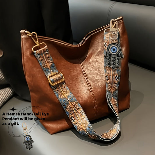 Crossbody Bag for Women – Large Capacity, Boho Hobo Evil Eye Pendant – front view