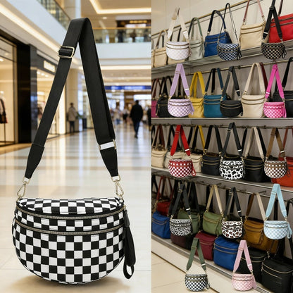 Crossbody Bag for Women – Large Capacity, Plaid Large Capacity Drawstring Closure – front view