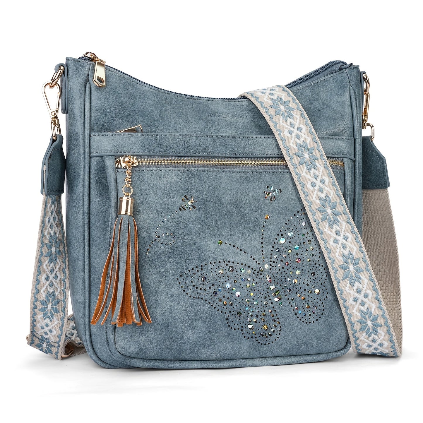 Crossbody Bag for Women – Large Vintage Butterfly Faux Leather – front view - product view 11