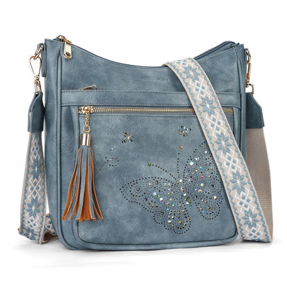 Crossbody Bag for Women – Large Vintage Butterfly Faux Leather – front view - product view 11