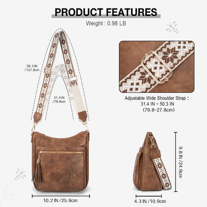 Crossbody Bag for Women – Large Vintage Butterfly Faux Leather – detail view 7