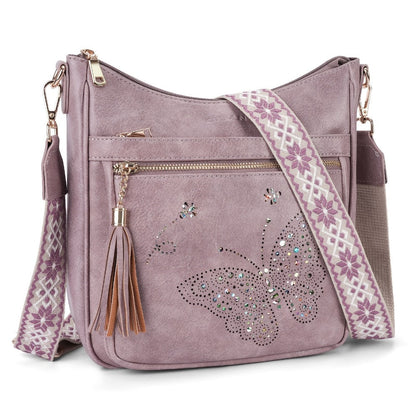 Crossbody Bag for Women – Large Vintage Butterfly Faux Leather – detail view 8