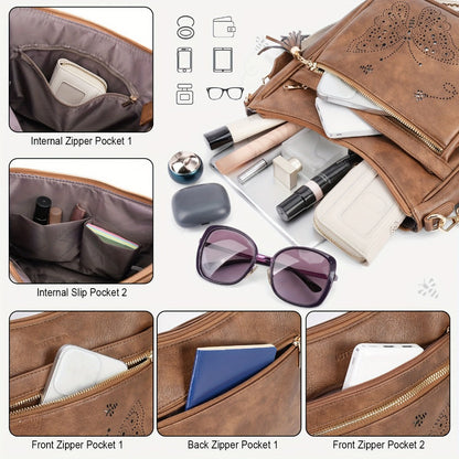 Crossbody Bag for Women – Large Vintage Butterfly Faux Leather – detail view 9