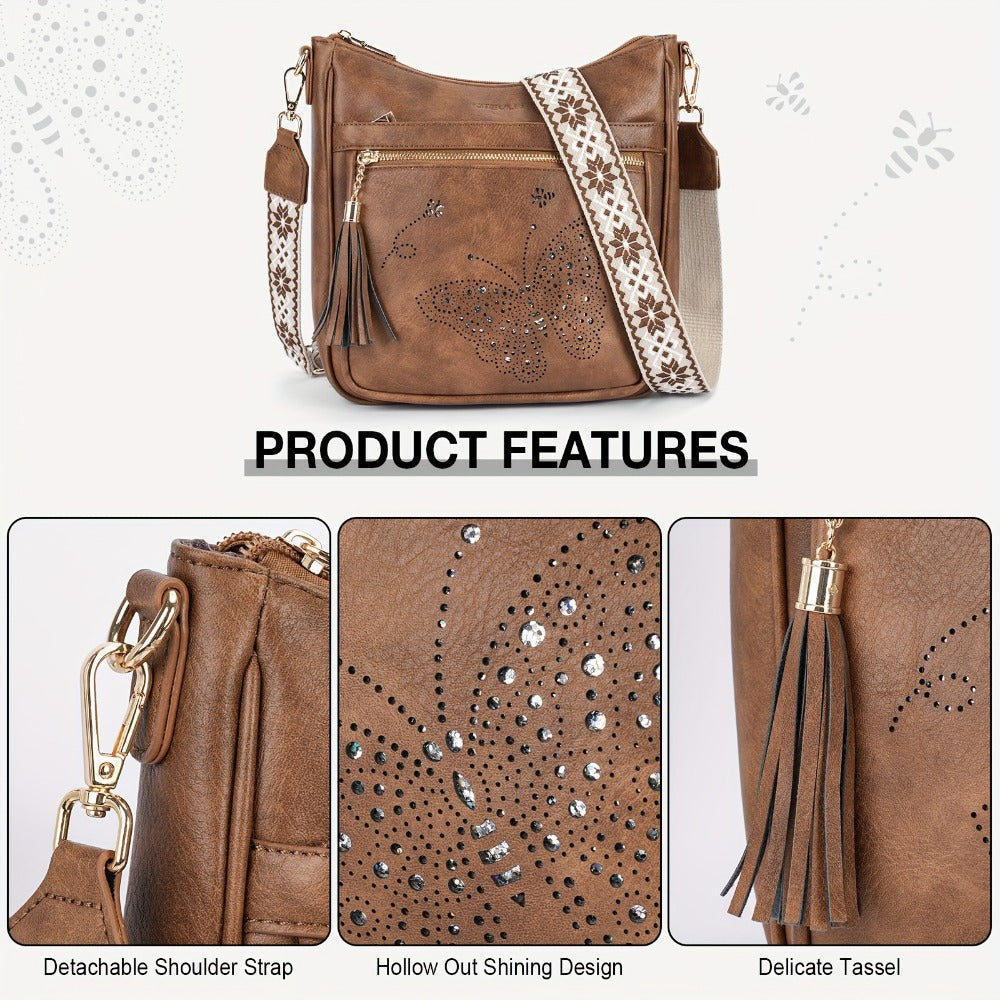 Crossbody Bag for Women – Large Vintage Butterfly Faux Leather – detail view 11