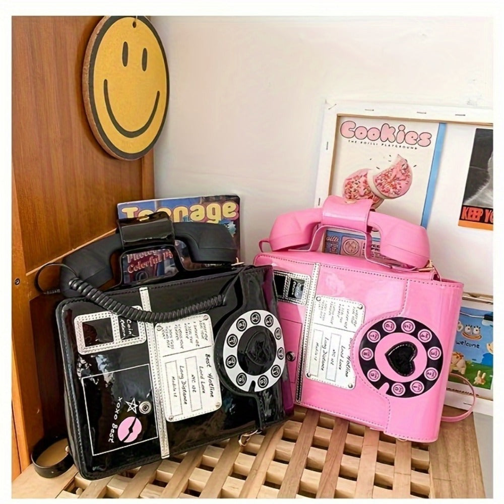 Crossbody Bag for Women – Lightweight, Retro Telephone Novelty Pu Glossy – detail view 12