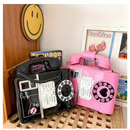 Crossbody Bag for Women – Lightweight, Retro Telephone Novelty Pu Glossy – detail view 12