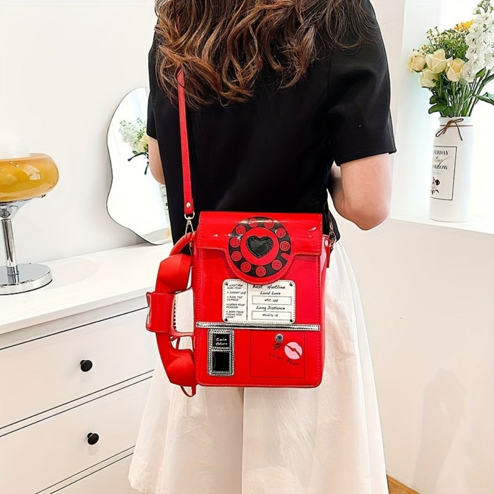 Crossbody Bag for Women – Lightweight, Retro Telephone Novelty Pu Glossy – detail view 13