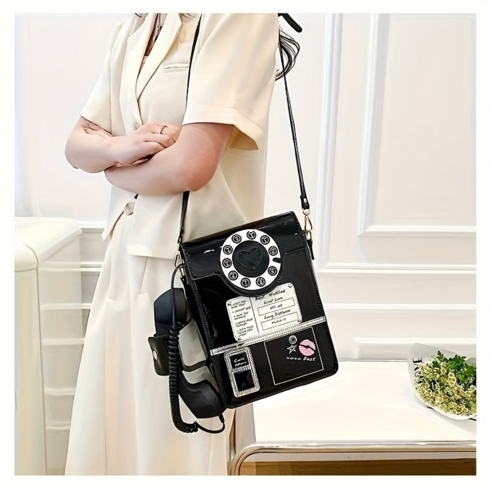 Crossbody Bag for Women – Lightweight, Retro Telephone Novelty Pu Glossy – detail view 14