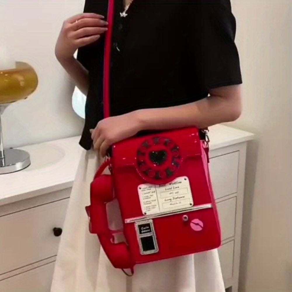 Crossbody Bag for Women – Lightweight, Retro Telephone Novelty Pu Glossy – detail view 15