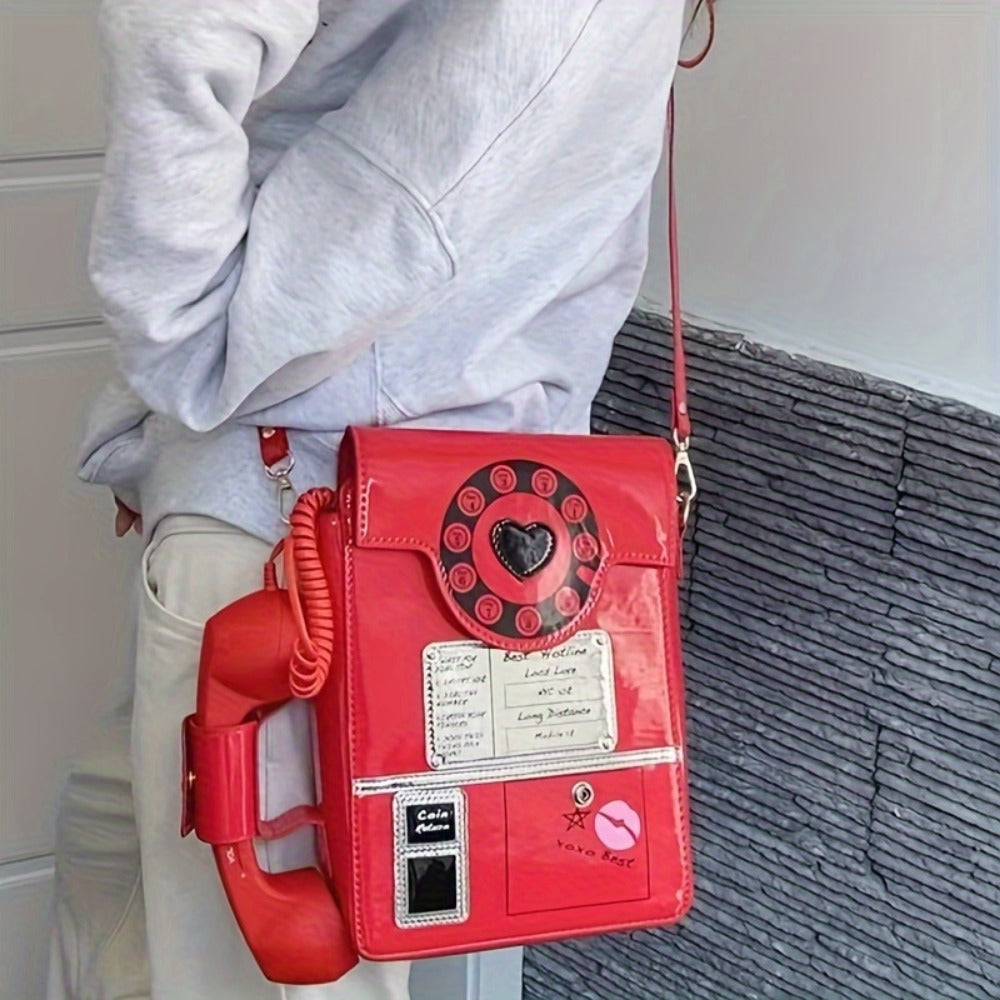 Crossbody Bag for Women – Lightweight, Retro Telephone Novelty Pu Glossy – detail view 19