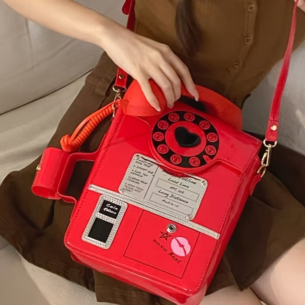 Crossbody Bag for Women – Lightweight, Retro Telephone Novelty Pu Glossy – detail view 21