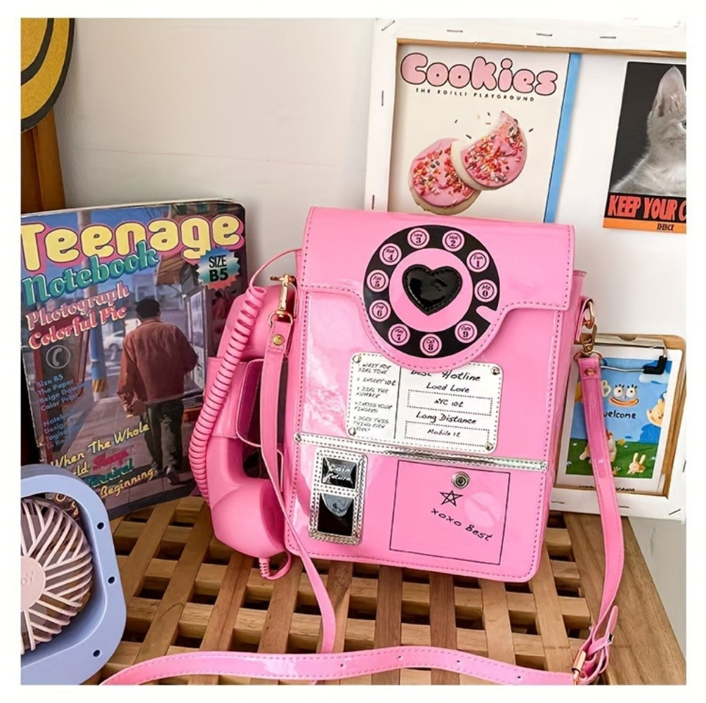 Crossbody Bag for Women – Lightweight, Retro Telephone Novelty Pu Glossy – detail view 24