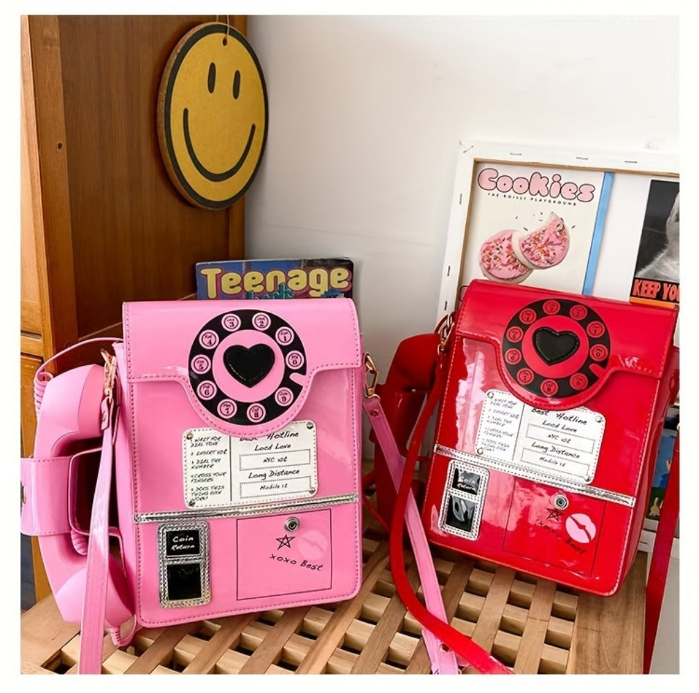 Crossbody Bag for Women – Lightweight, Retro Telephone Novelty Pu Glossy – detail view 25