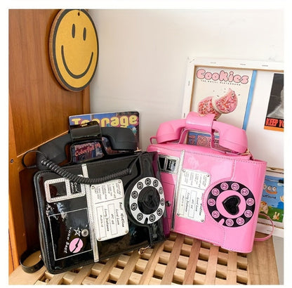Crossbody Bag for Women – Lightweight, Retro Telephone Novelty Pu Glossy – detail view 26