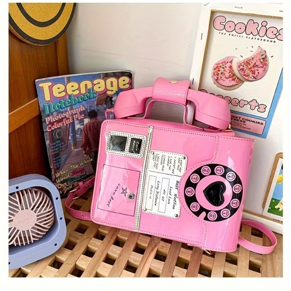 Crossbody Bag for Women – Lightweight, Retro Telephone Novelty Pu Glossy – detail view 27
