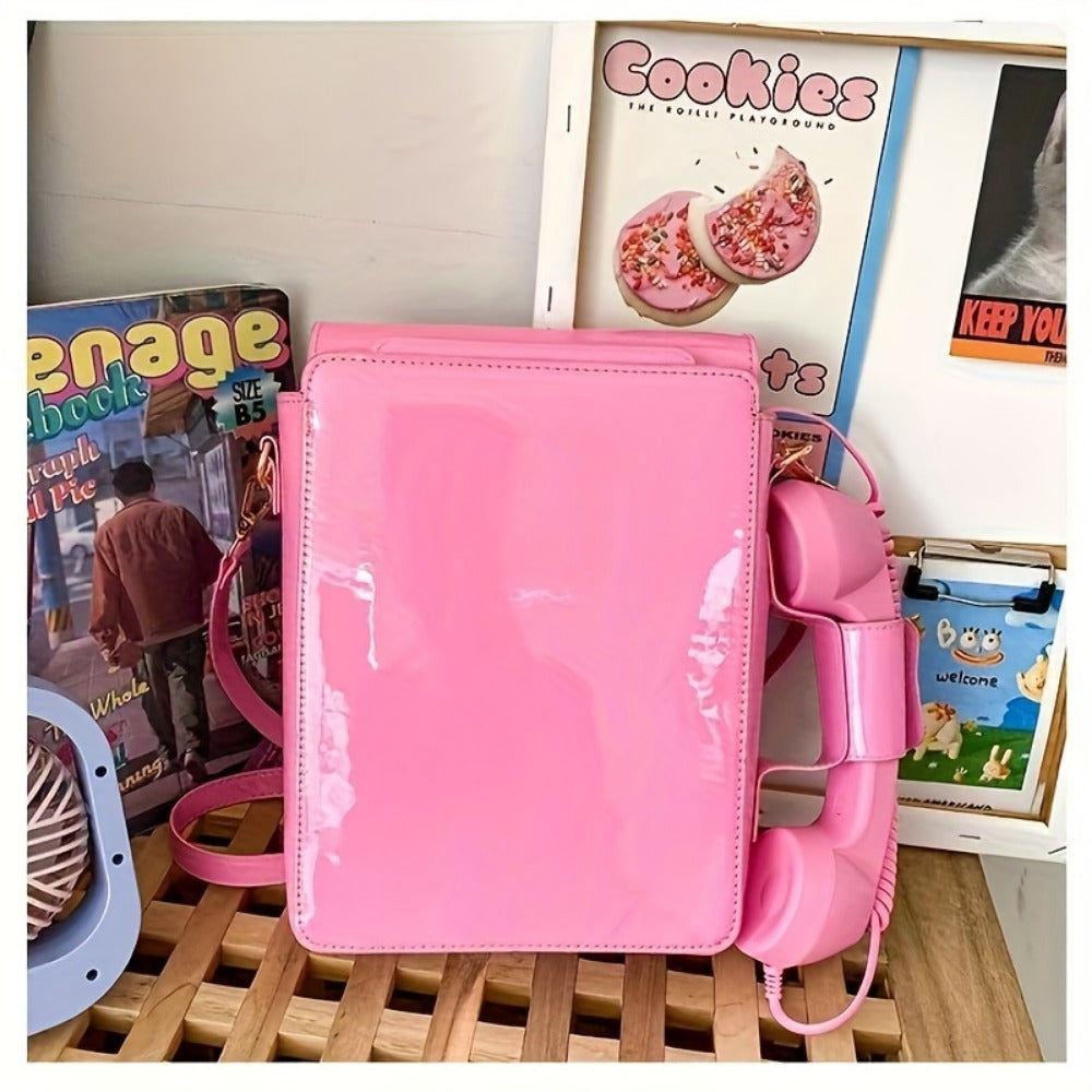 Crossbody Bag for Women – Lightweight, Retro Telephone Novelty Pu Glossy – detail view 29