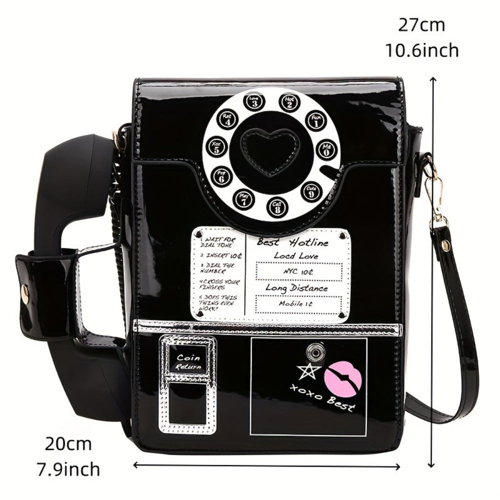 Crossbody Bag for Women – Lightweight, Retro Telephone Novelty Pu Glossy – detail view 5