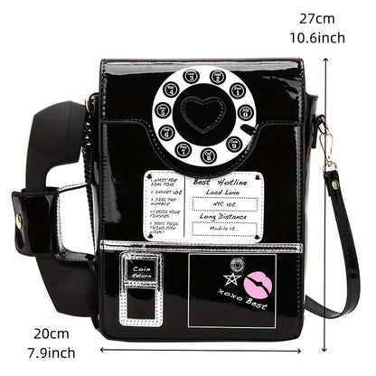 Crossbody Bag for Women – Lightweight, Retro Telephone Novelty Pu Glossy – detail view 5