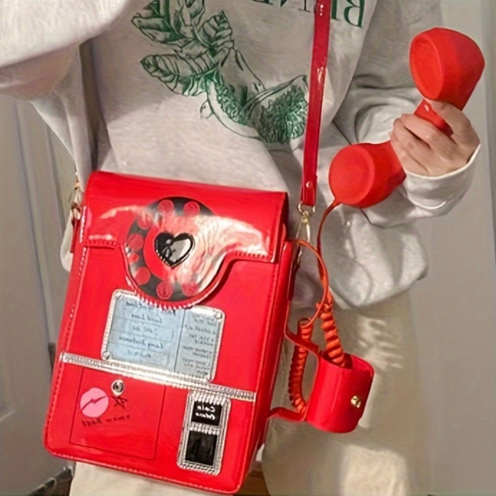 Crossbody Bag for Women – Lightweight, Retro Telephone Novelty Pu Glossy – detail view 7