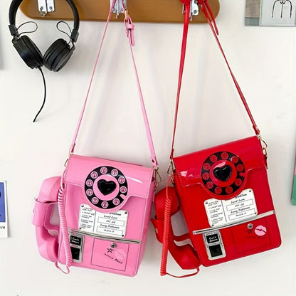 Crossbody Bag for Women – Lightweight, Retro Telephone Novelty Pu Glossy – detail view 10