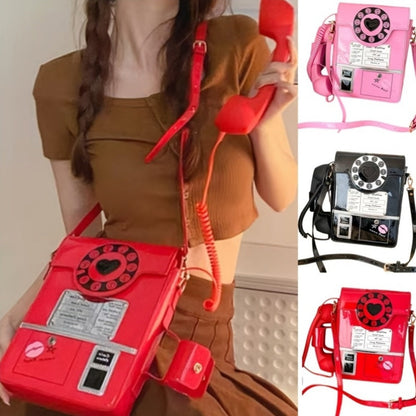 Crossbody Bag for Women – Lightweight, Retro Telephone Novelty Pu Glossy – front view