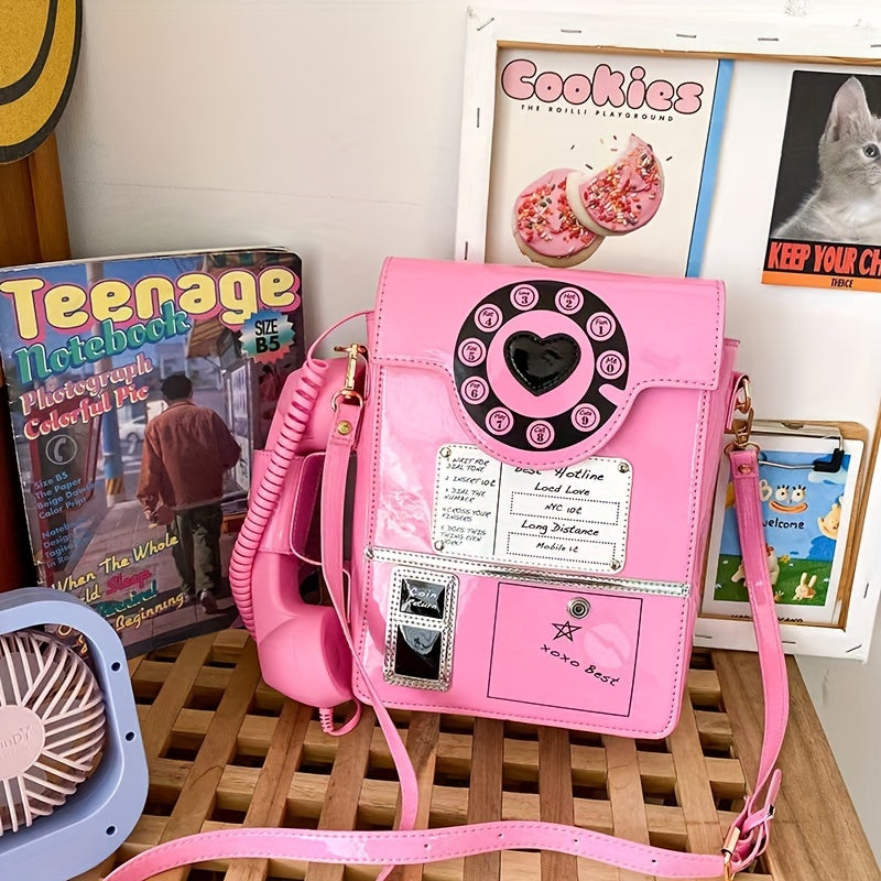 Crossbody Bag for Women – Lightweight, Retro Telephone Novelty Pu Glossy – detail view 30