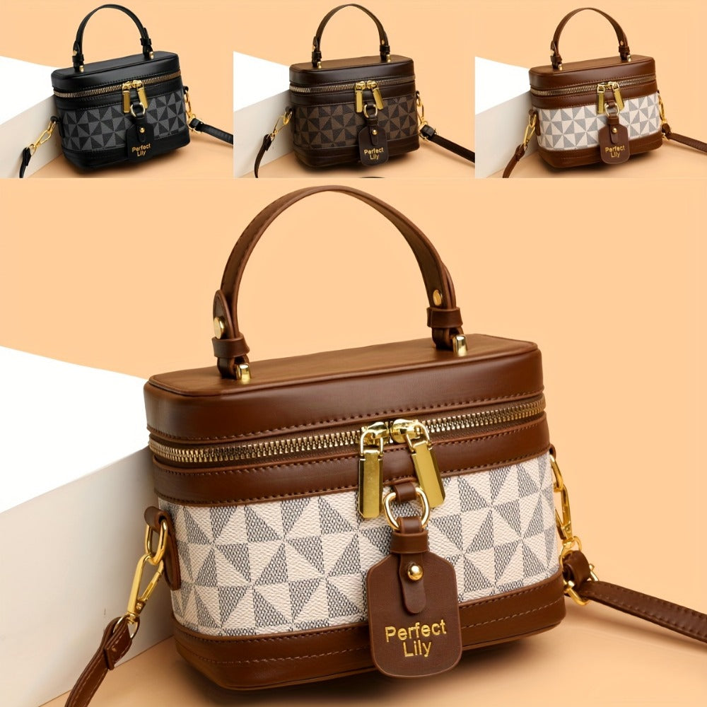 Crossbody Bag for Women – Mini, Vanity Structured Box Geometric Monogram – front view