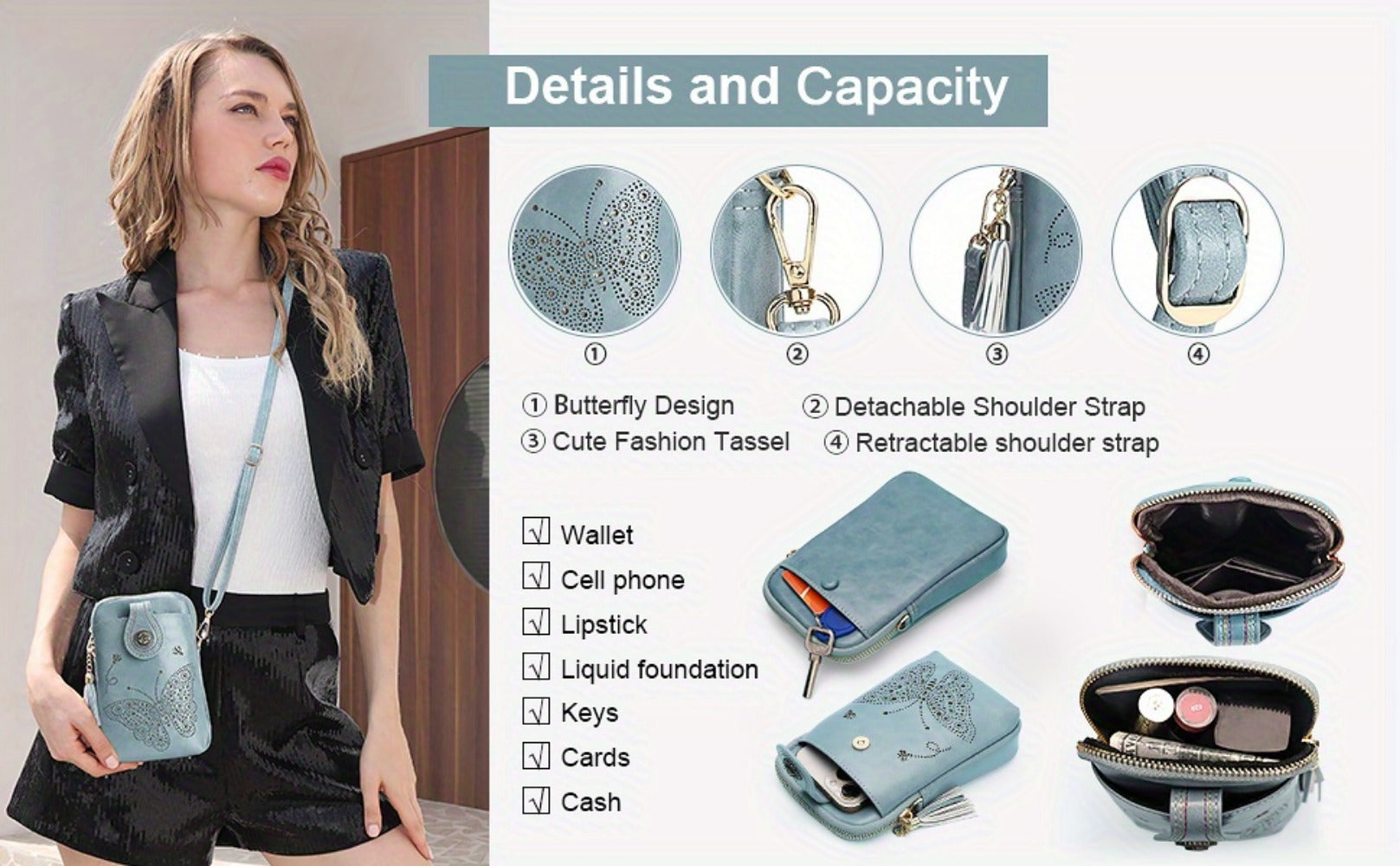 Crossbody Bag for Women – Mini, Lightweight, Adjustable Strap – detail view 17