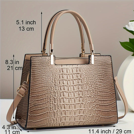 Crossbody Bag for Women – Multi-Pocket, Crocodile Pattern Satchel Color Contrast – detail view 4