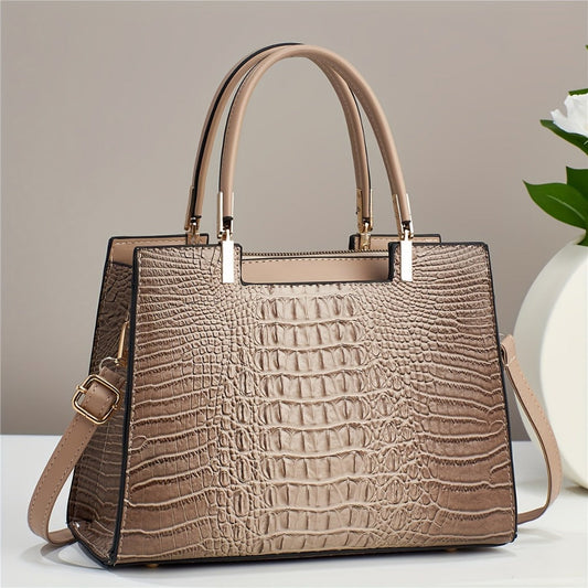 Crossbody Bag for Women – Multi-Pocket, Crocodile Pattern Satchel Color Contrast – front view